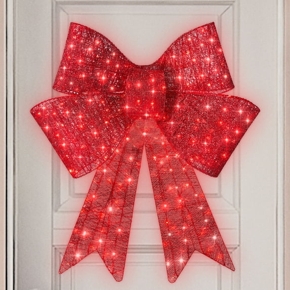 Best Choice Products 36in Pre-Lit XL Christmas Bow, Large Outdoor LED Lighted Holiday Decor w/ 8 Light Functions, Hook