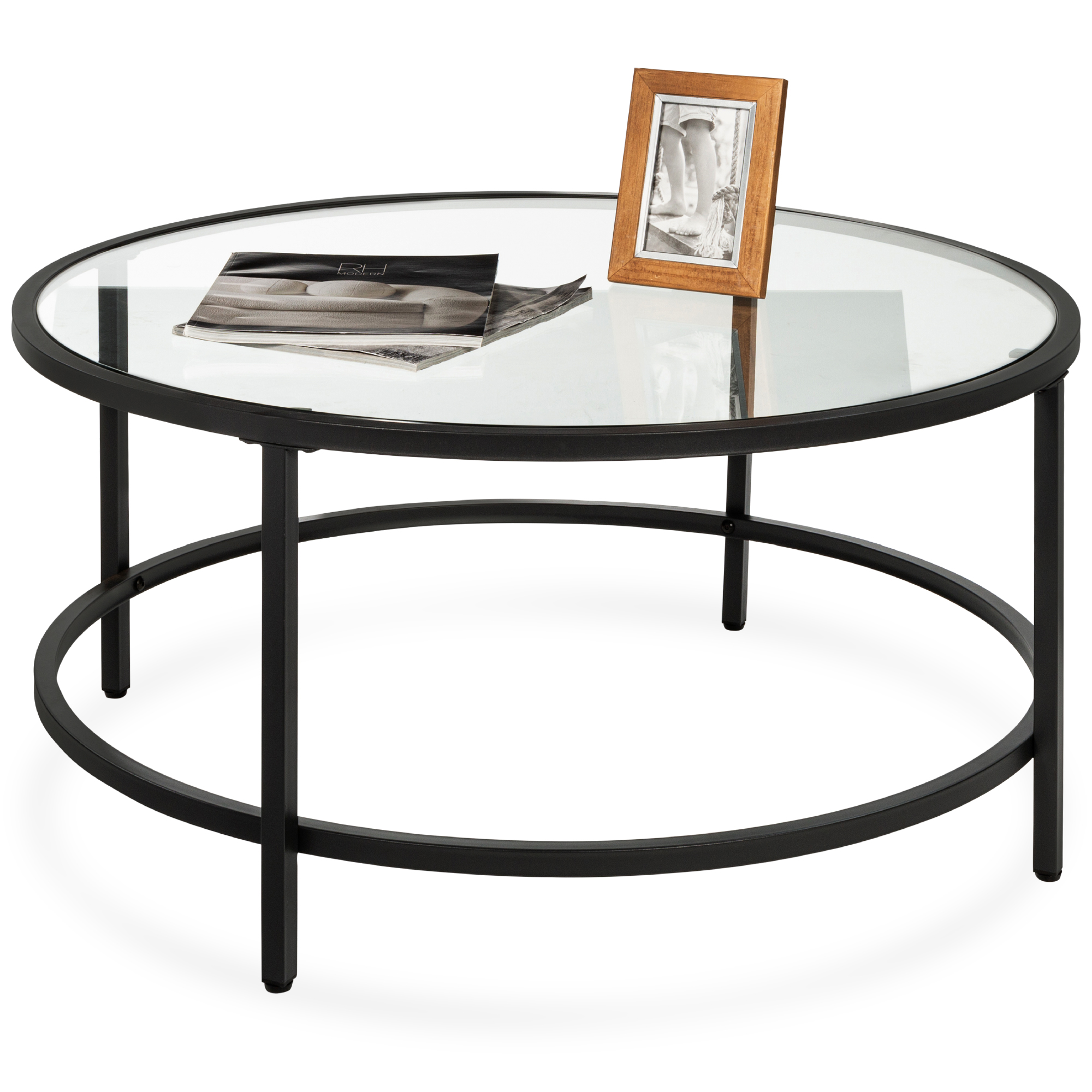 COSIEST Champagne DoubleTempered Glass Round Coffee Table