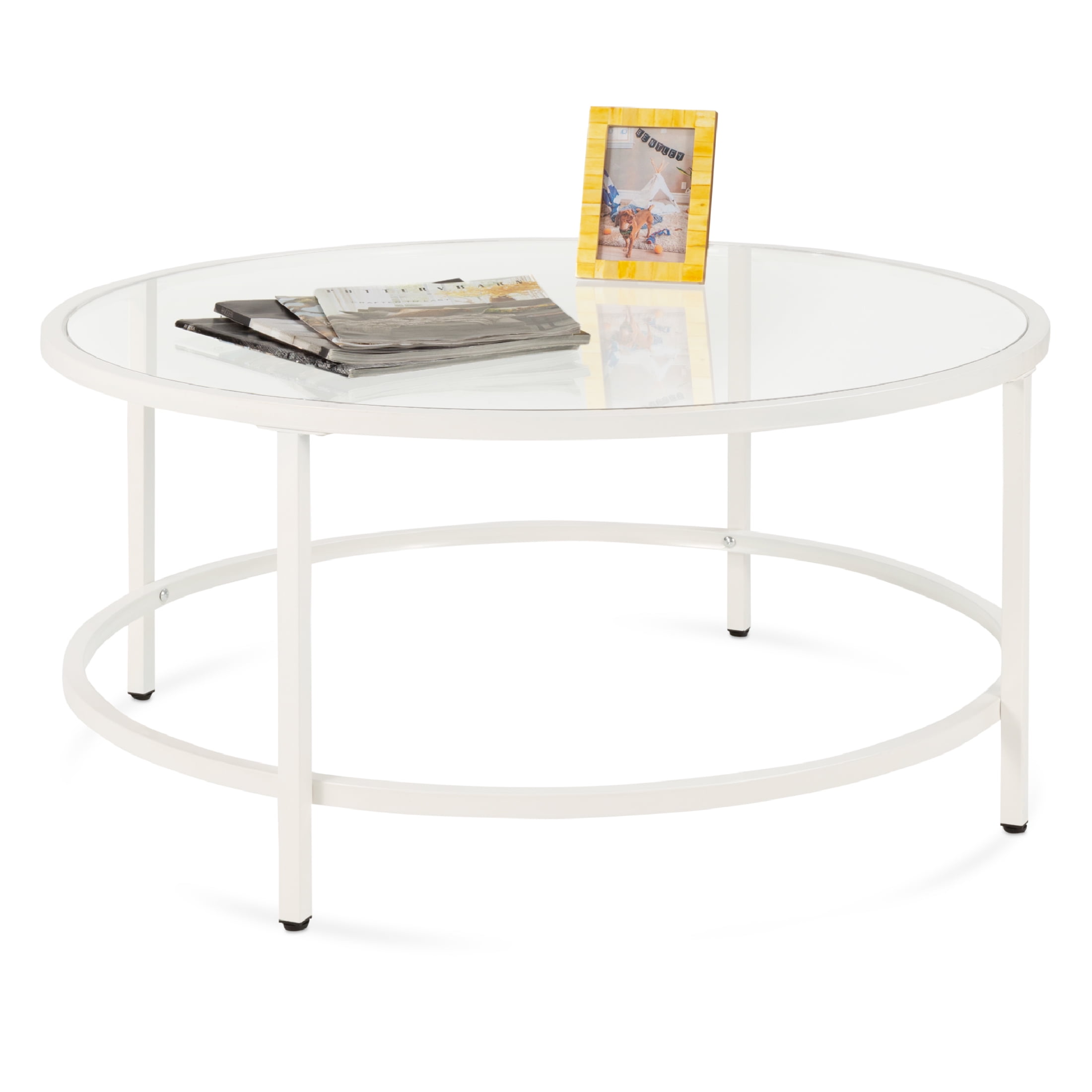 Elegance Round 39" Tempered Glass Metal Coffee Table with Satin Trim