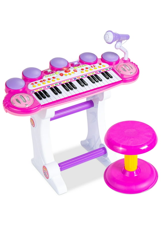 Best Choice Products 37-Key Kids Electronic Piano Keyboard w/ Multiple Sounds, Lights Microphone, Stool - Pink