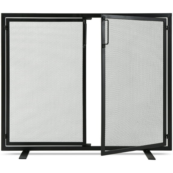 Best Choice Products 38.5x31in 2-Door Fireplace Screen, Handcrafted Wrought Iron Spark Guard w/ Magnetic Doors - Black