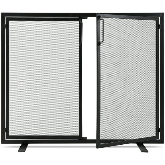 Best Choice Products 38.5x31in 2-Door Fireplace Screen, Handcrafted Wrought Iron Spark Guard w/ Magnetic Doors - Black