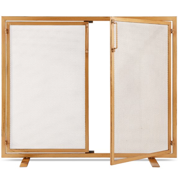 Best Choice Products 38.5x31in 2-Door Fireplace Screen, Handcrafted Wrought Iron Spark Guard w/ Magnetic Doors - Gold