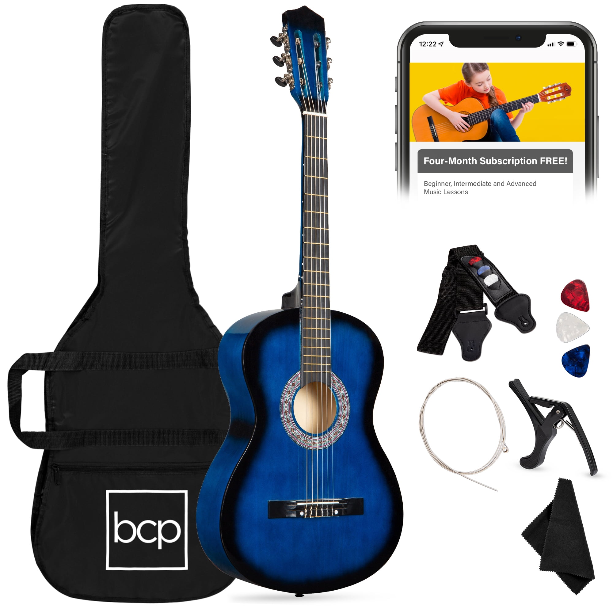 38in Beginner Acoustic Guitar Kit w/ Gig Bag, Strap, Strings