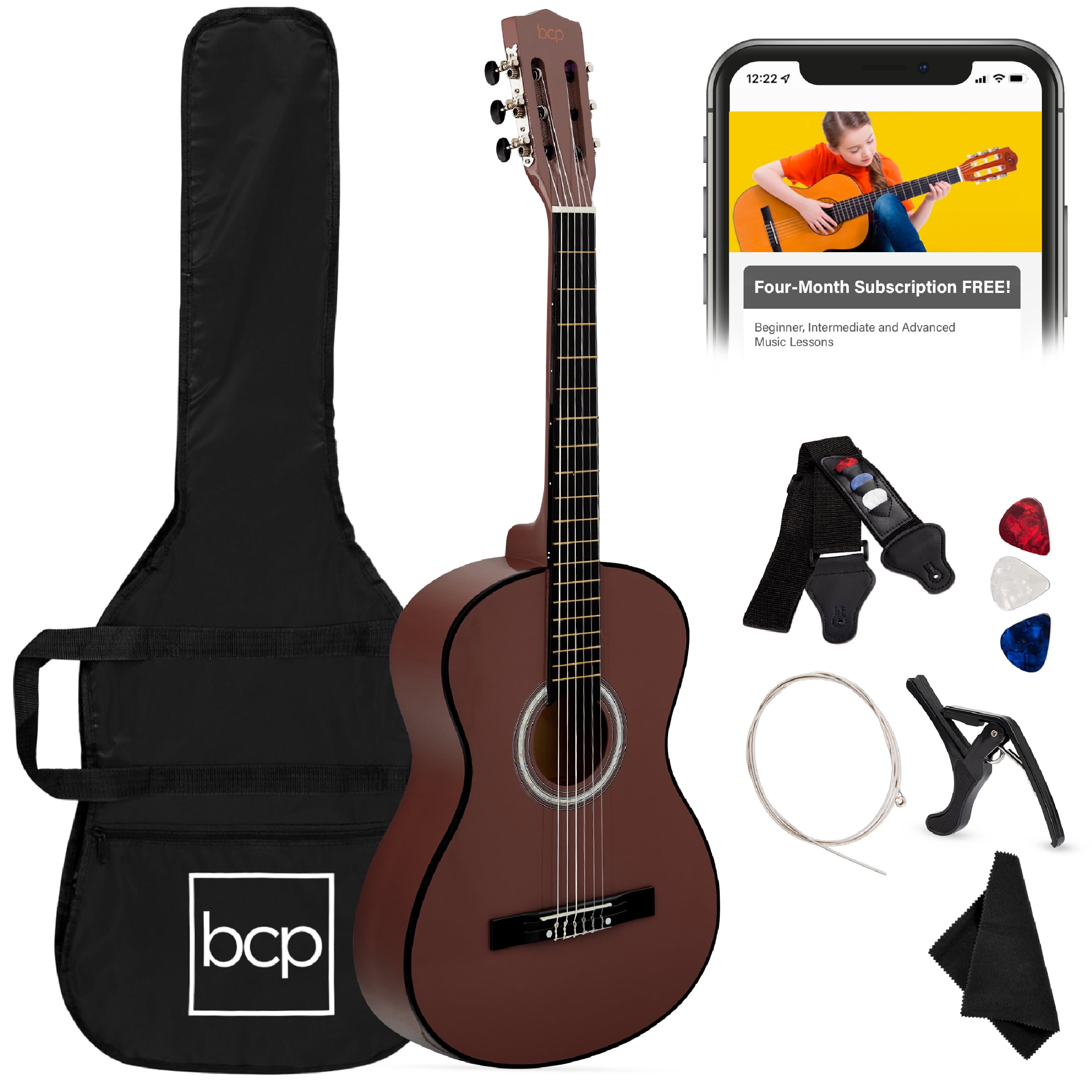 Best Choice Products 38in Acoustic Guitar Starter Kit for Adults w/ Gig Bag, Strap, Strings - Dark Brown