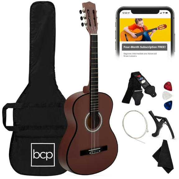 Best Choice Products 38in Beginner Acoustic Guitar Starter Kit w/ Gig Bag, Strap, Extra Strings - Dark Brown