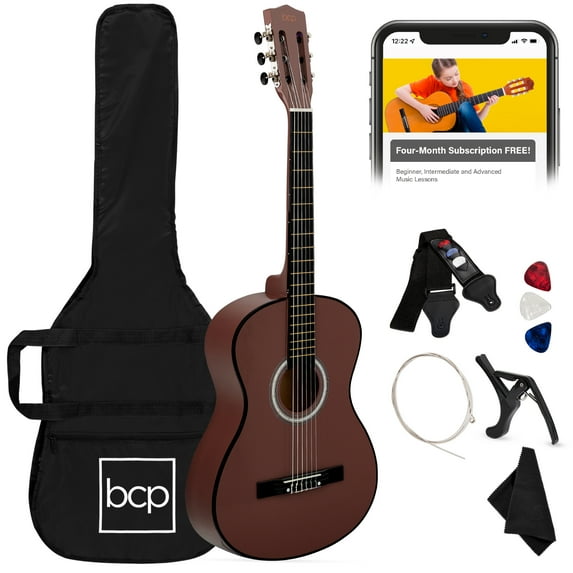 Best Choice Products 38in Beginner Acoustic Guitar Starter Kit w/ Gig Bag, Strap, Extra Strings - Dark Brown