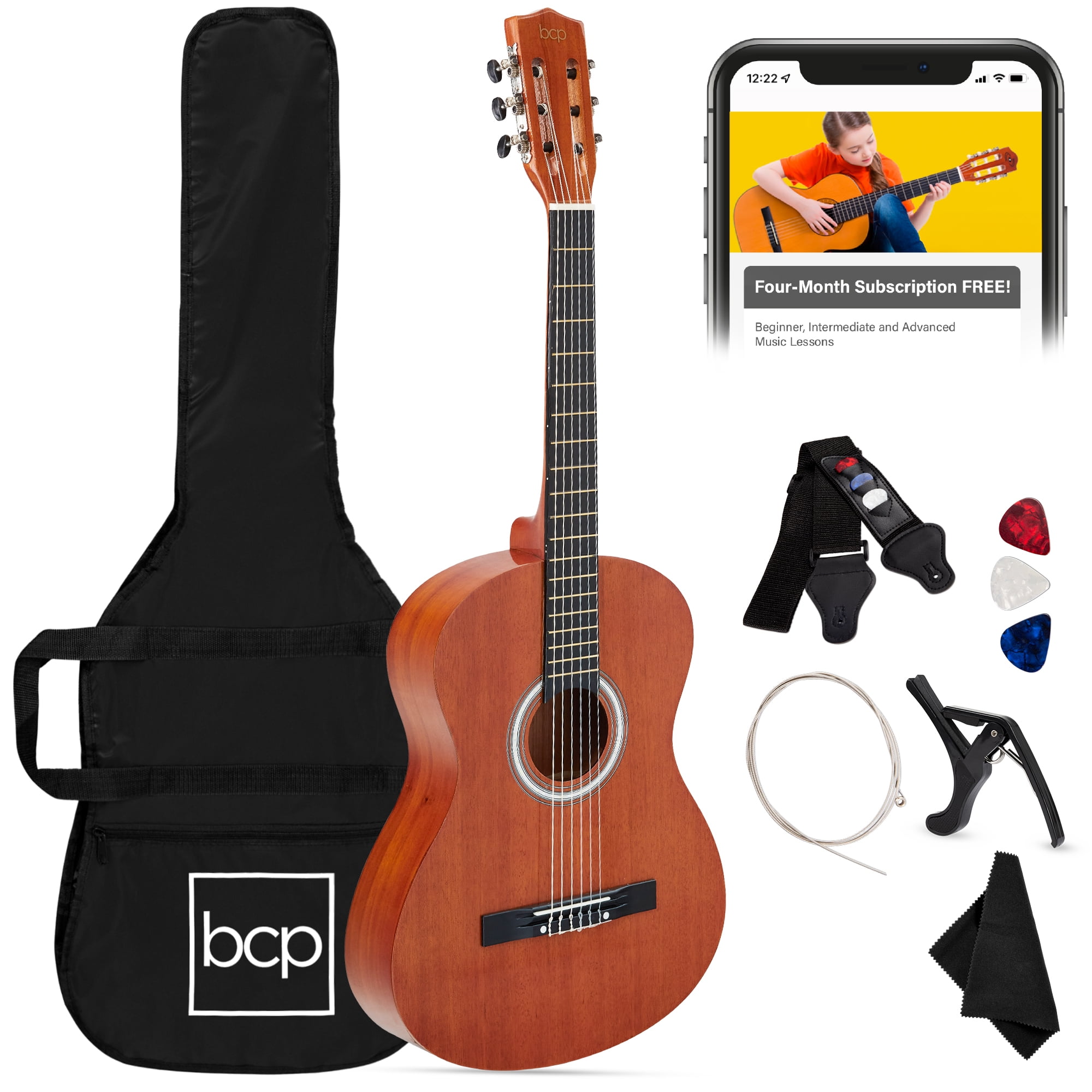 Best Choice Products 38in Beginner Acoustic Guitar Starter Kit w/ Gig Bag, Strap, Extra Strings - Natural Mahogany