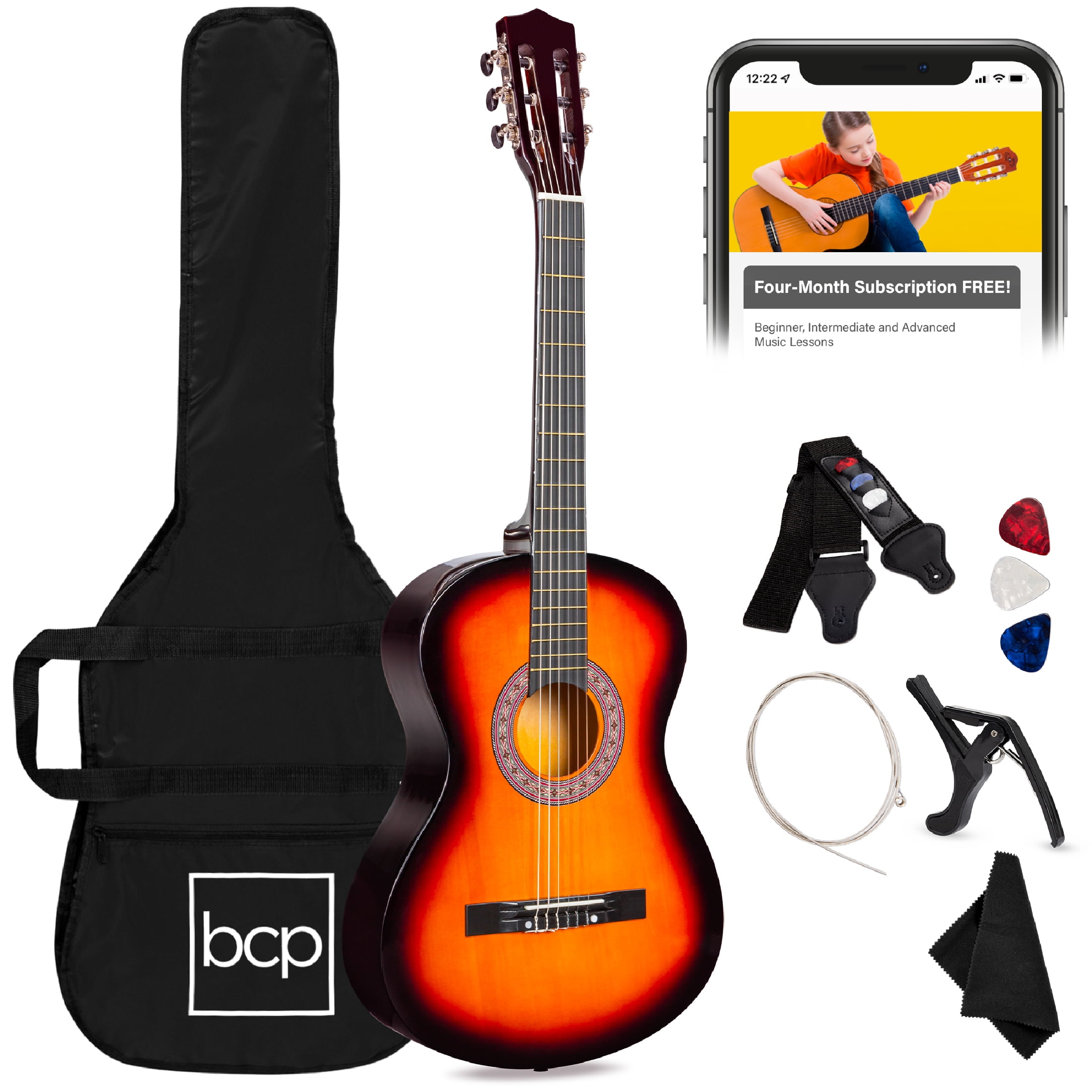 Best Choice Products 38in Beginner Acoustic Guitar Starter Kit w/ Gig Bag, Strap, Extra Strings - Sunburst