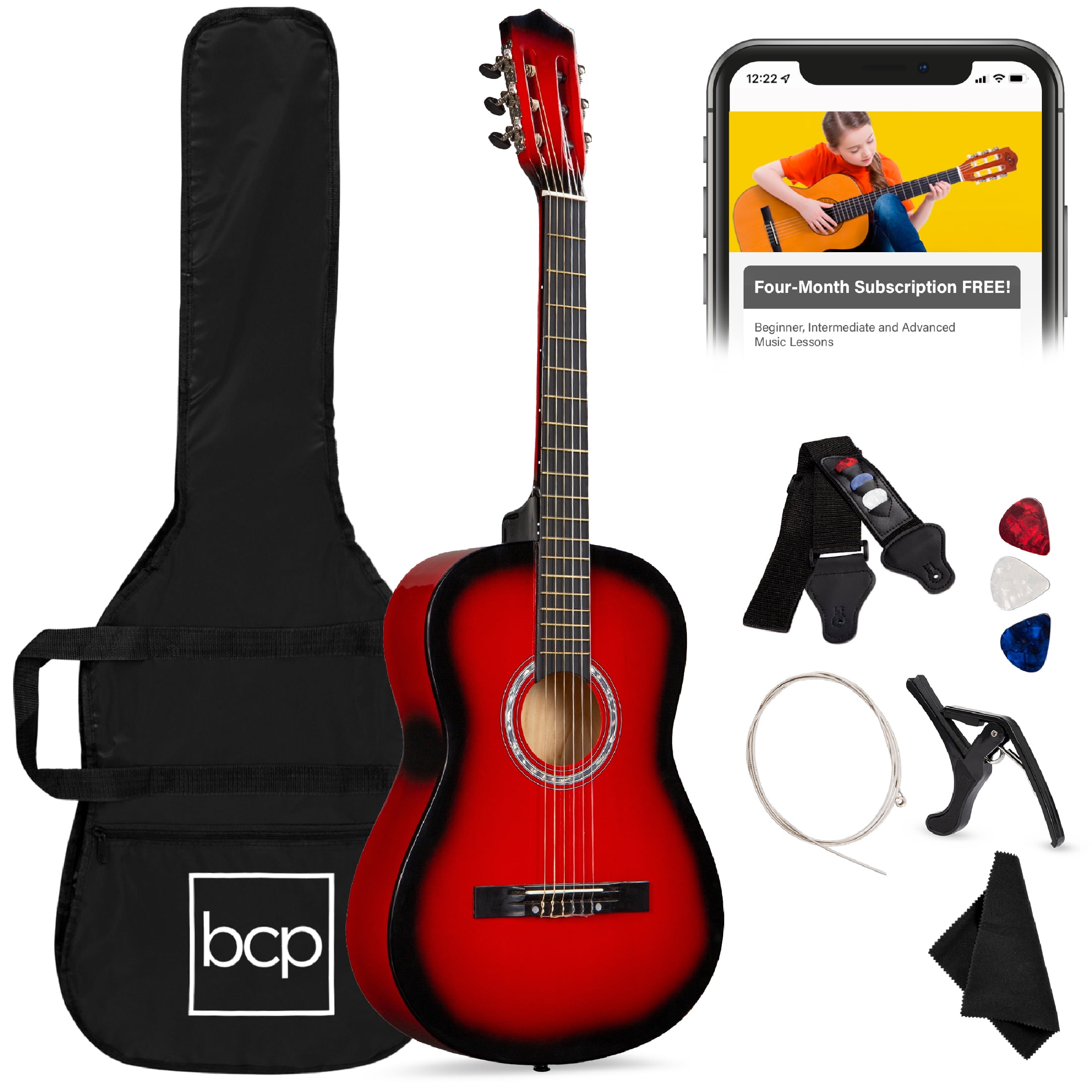 Best Choice Products 38in Beginner Acoustic Guitar Starter Kit w/ Gig Bag, Strap, Extra Strings - Red Burst Best Choice Products 38in Beginner Acoustic Guitar Starter Kit w/ Gig Bag, Strap, Extra Strings - Red Burst