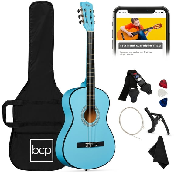 Best Choice Products 38in Beginner Acoustic Guitar Starter Kit w/ Gig Bag, Strap, Extra Strings - Light Blue