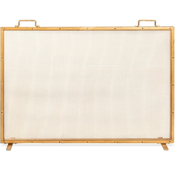Best Choice Products 38x27in Single Panel Fireplace Screen Handcrafted Steel Mesh Spark Guard w/ Handles - Antique Gold