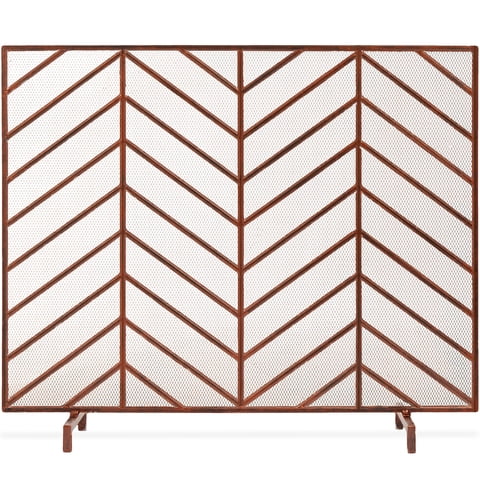 Best Choice Products 38x31in Single Panel Handcrafted Iron Chevron Fireplace Screen w/ Distressed Finish - Copper