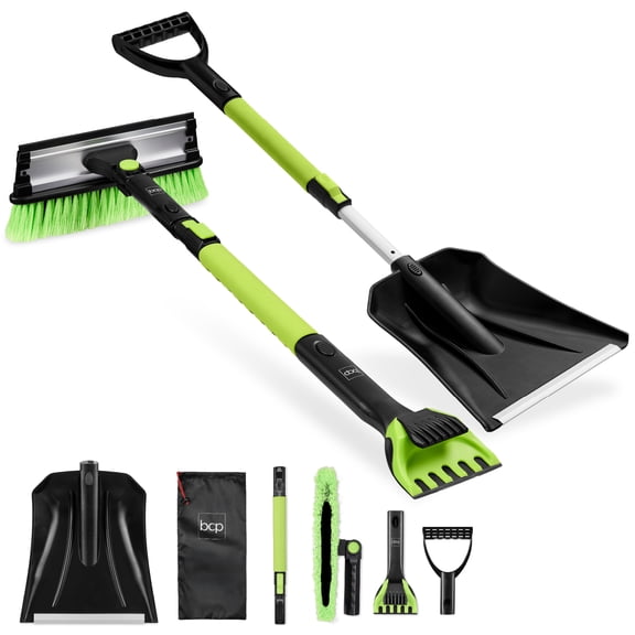 Best Choice Products 39" Extendable 4 in 1 Snow Brush with Shovel, Squeegee & Ice Scraper - Lime