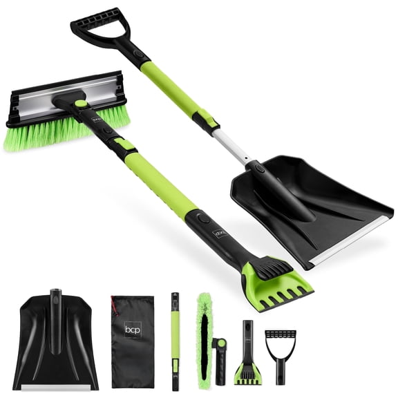 Best Choice Products 39" Extendable 4 in 1 Snow Brush with Shovel, Squeegee & Ice Scraper - Lime