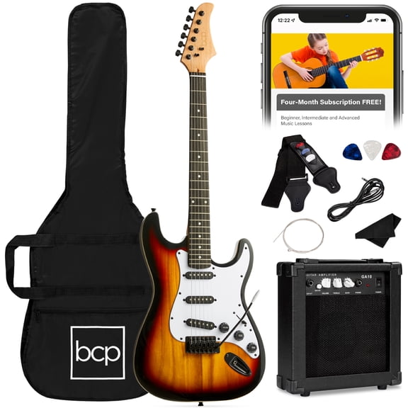Best Choice Products 39in Full Size Beginner Electric Guitar Kit with Case, Strap, Amp, Whammy Bar - 3 Color Sunburst