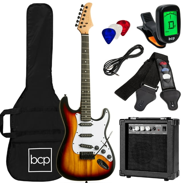 Best Choice Products 39in Full Size Beginner Electric Guitar Kit with Case, Strap, Amp, Whammy Bar - 3 Color Sunburst