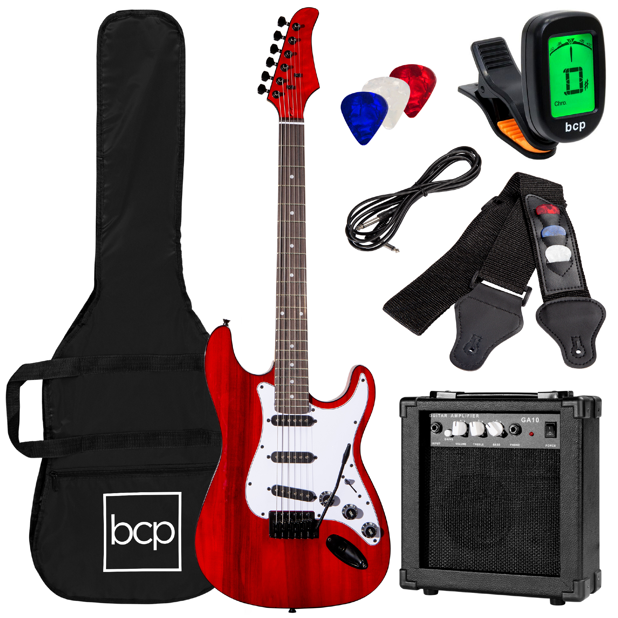 Best Choice Products 39in Full Size Beginner Electric Guitar Kit with Case, Strap, Amp, Whammy Bar - Cherry Red - image 1 of 6