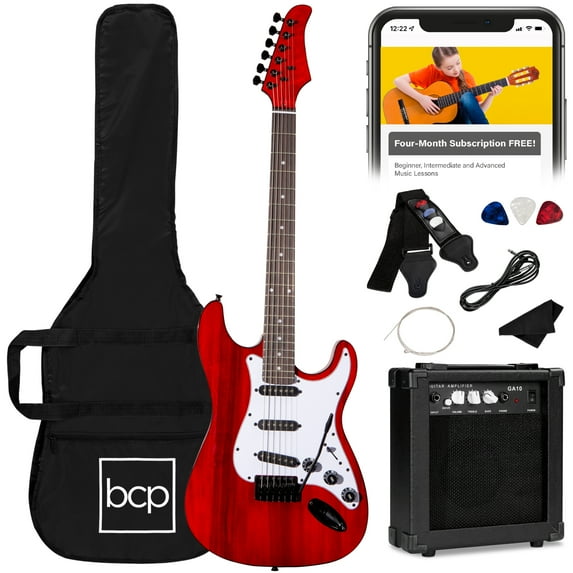 Best Choice Products 39in Full Size Beginner Electric Guitar Kit with Case, Strap, Amp, Whammy Bar - Cherry Red