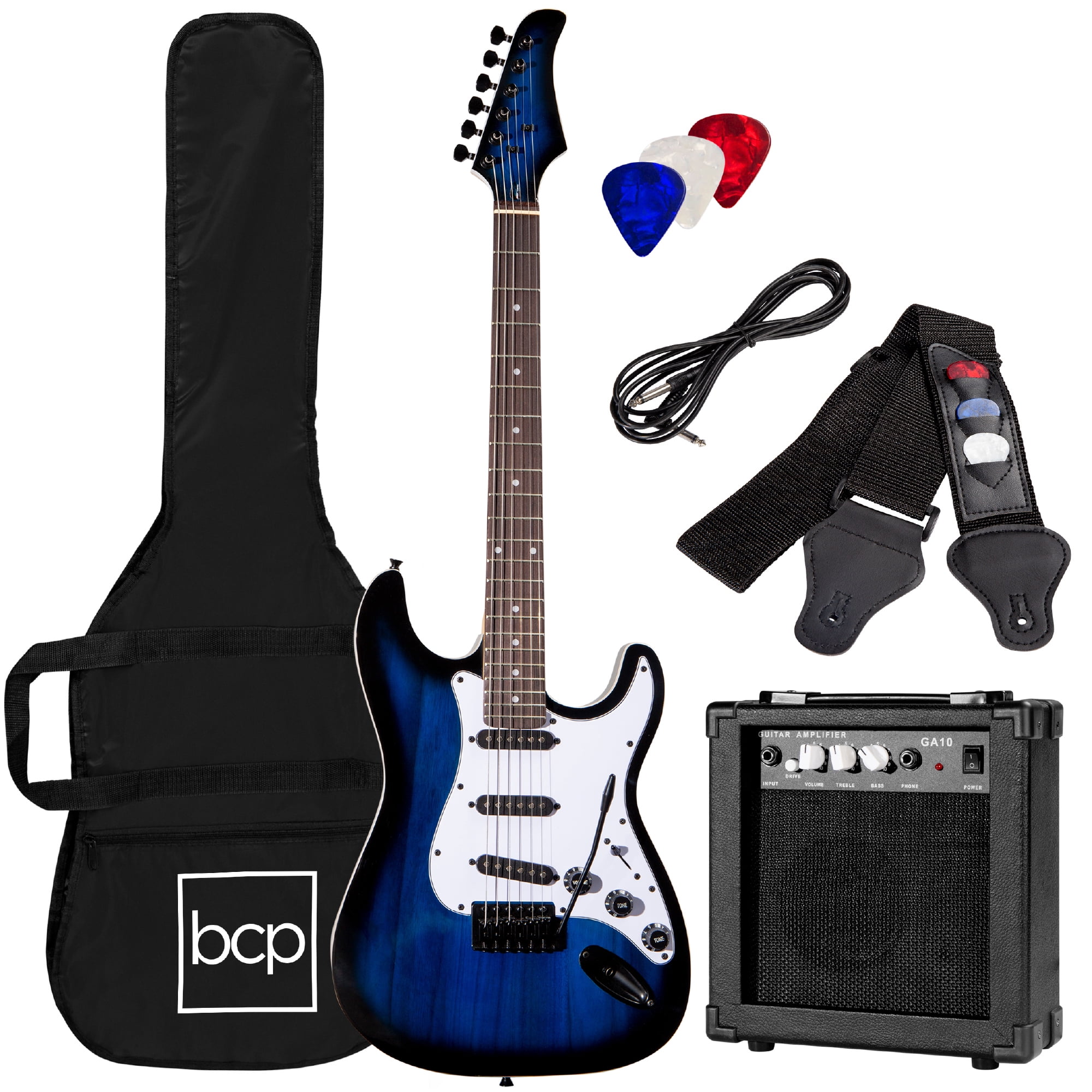 Best Choice Products 39in Full Size Beginner Electric Guitar Kit with Case, Strap, Amp, Whammy Bar - Hollywood Blue
