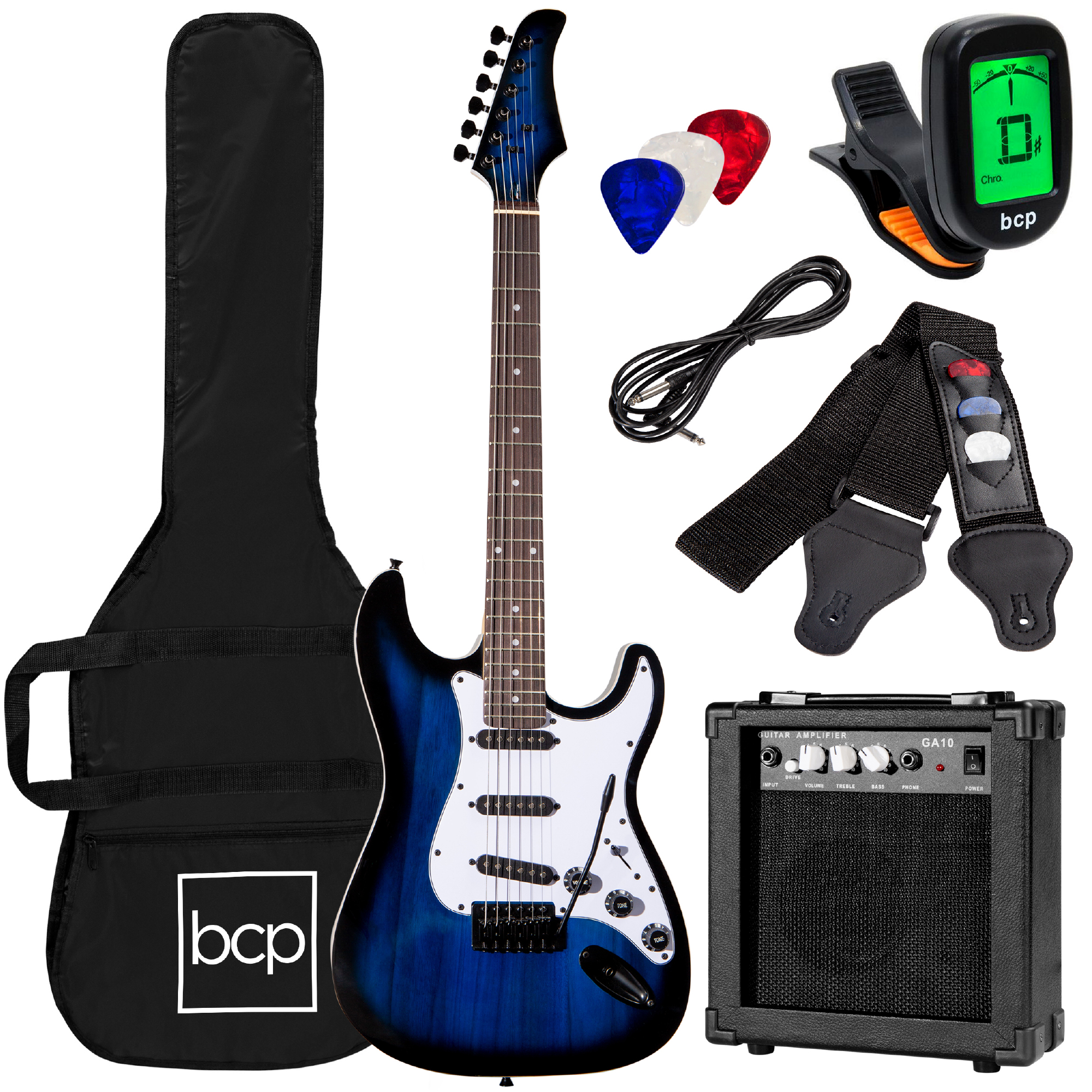 Best Choice Products 39in Full Size Beginner Electric Guitar Kit with Case, Strap, Amp, Whammy Bar - Hollywood Blue - image 1 of 6