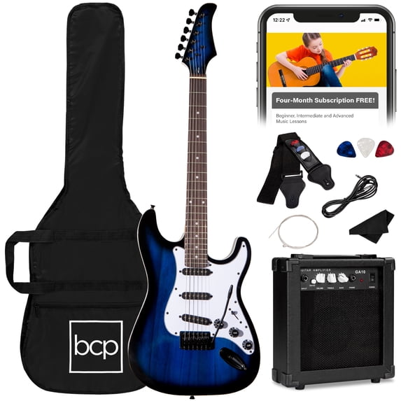 Best Choice Products 39in Full Size Beginner Electric Guitar Kit with Case, Strap, Amp, Whammy Bar - Hollywood Blue