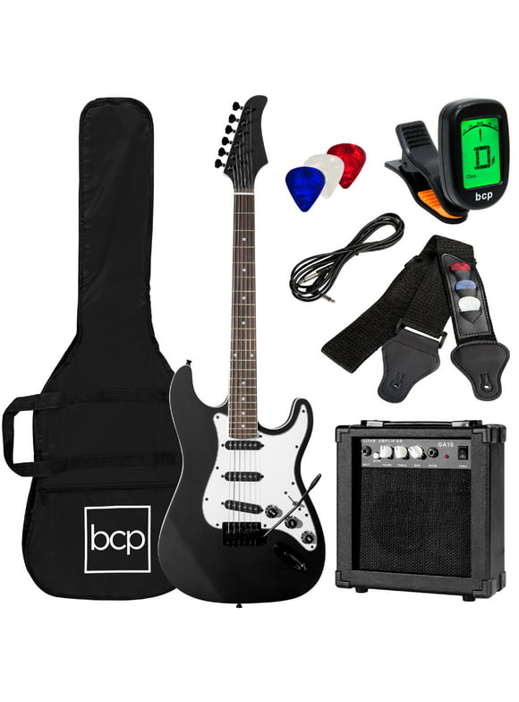 Best Choice Products 39in Full Size Beginner Electric Guitar Kit with Case, Strap, Amp, Whammy Bar - Jet Black