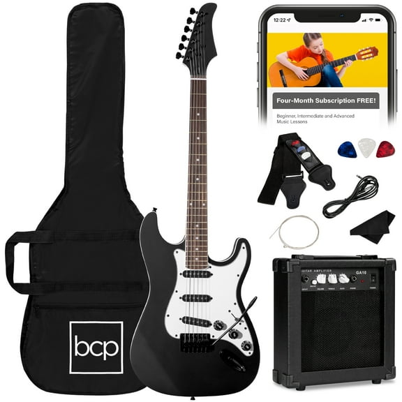 Best Choice Products 39in Full Size Beginner Electric Guitar Kit with Case, Strap, Amp, Whammy Bar - Jet Black