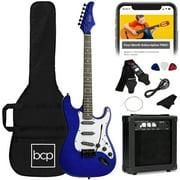 Best Choice Products 39in Full Size Beginner Electric Guitar Kit with Case, Strap, Amp, Whammy Bar - Metallic Blue