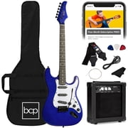 Best Choice Products 39in Full Size Beginner Electric Guitar Kit with Case, Strap, Amp, Whammy Bar - Metallic Blue
