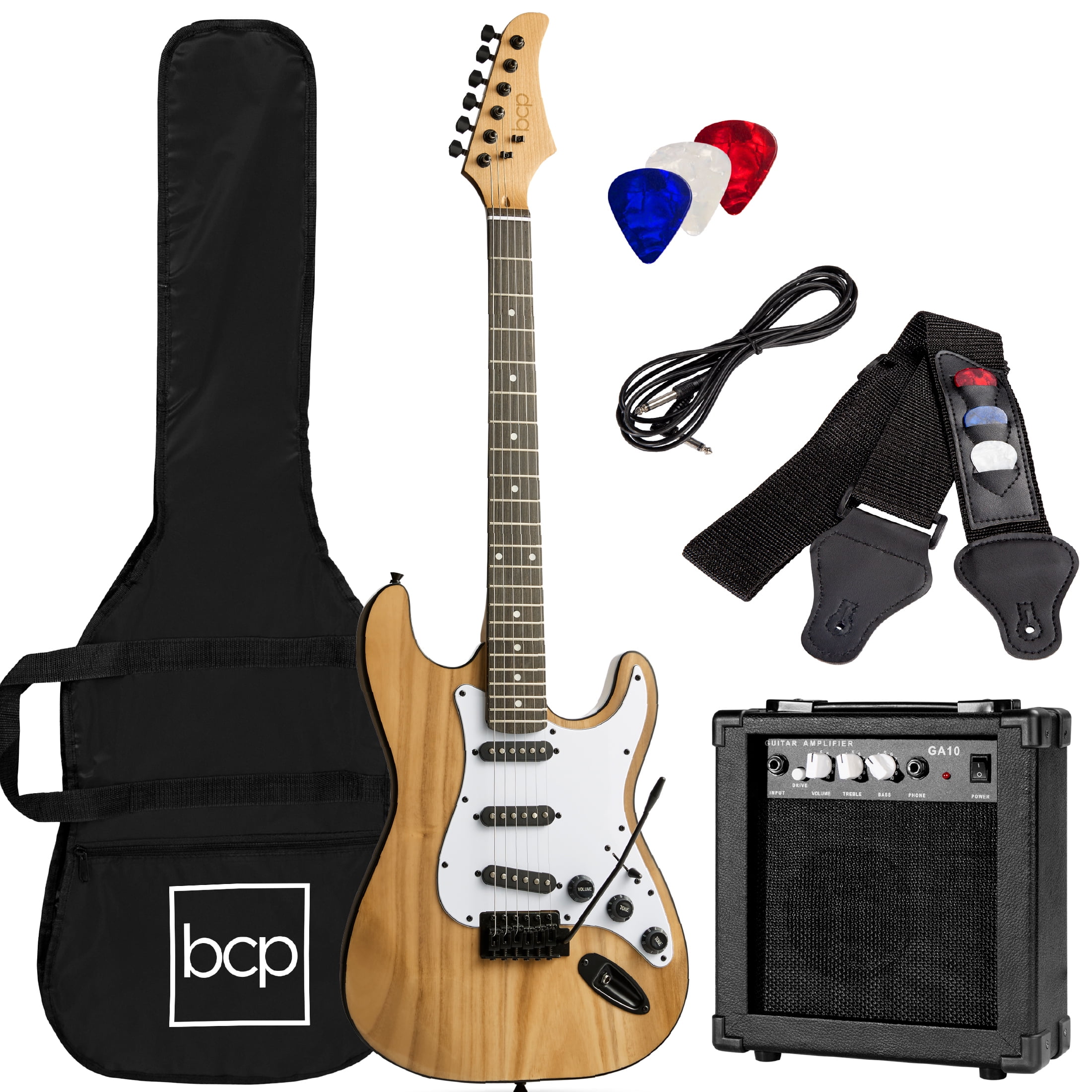 Best Choice Products 39in Full Size Beginner Electric Guitar Kit with Case, Strap, Amp, Whammy Bar - Natural Best Choice Products 39in Full Size Beginner Electric Guitar Kit with Case, Strap, Amp, Whammy Bar - Natural