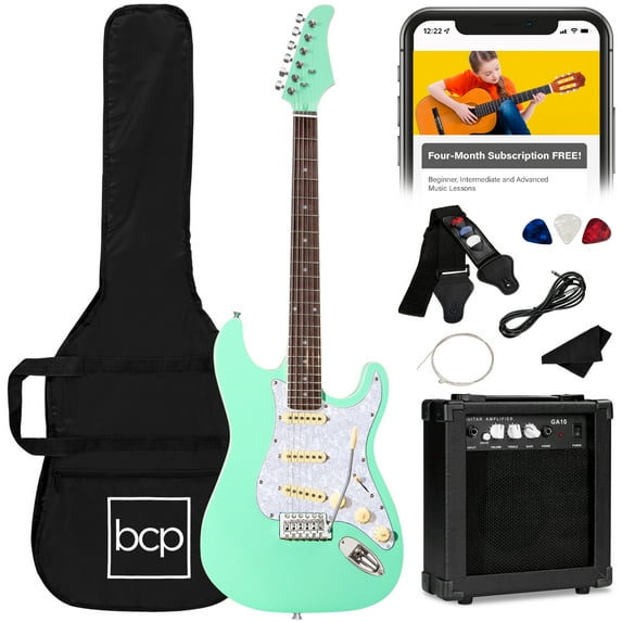 Best Choice Products 39in Full Size Beginner Electric Guitar Kit with Case, Strap, Amp, Whammy Bar - SoCal Green