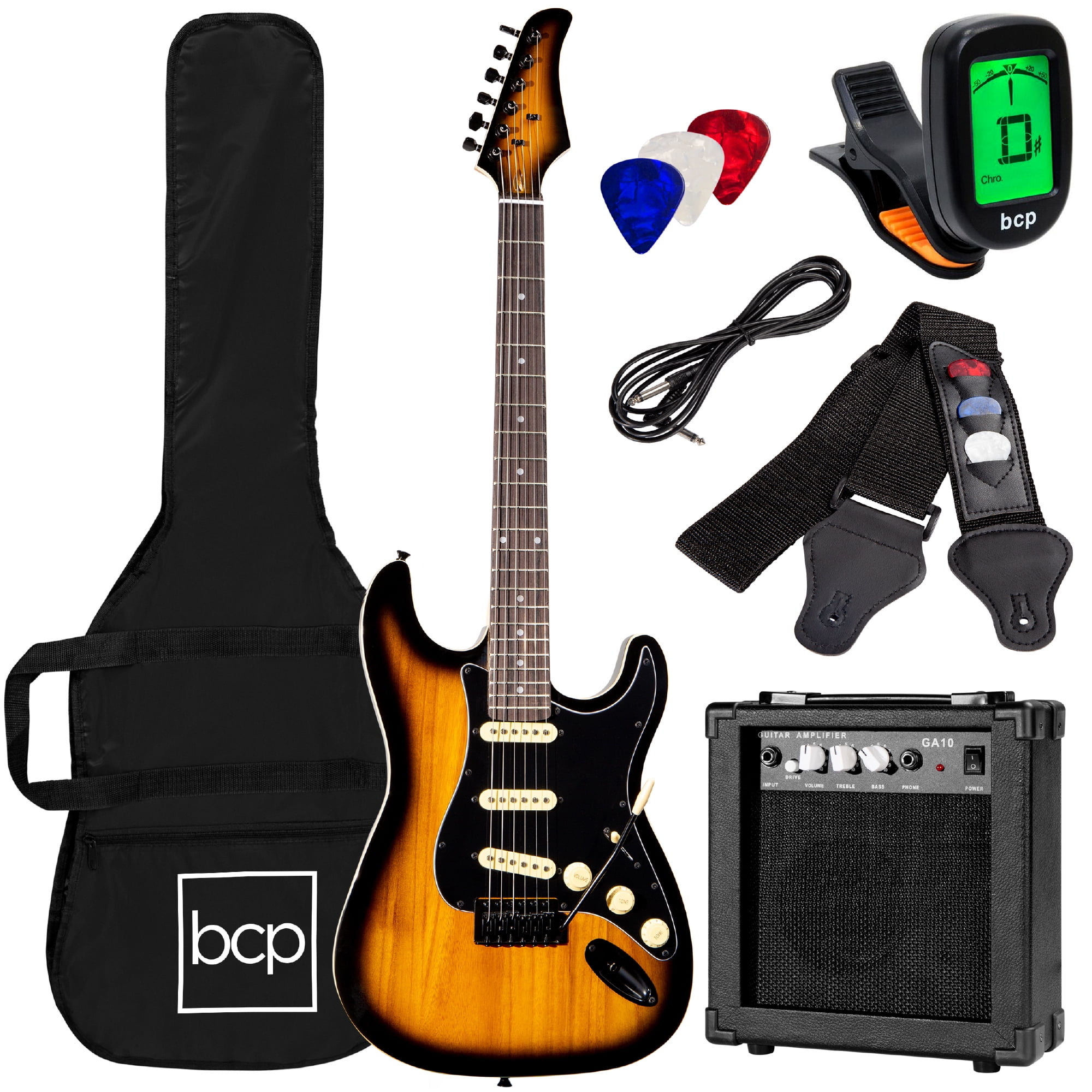 Best Choice Products 39in Full Size Beginner Electric Guitar Kit with Case, Strap, Amp, Whammy Bar - 3 Color Sunburst