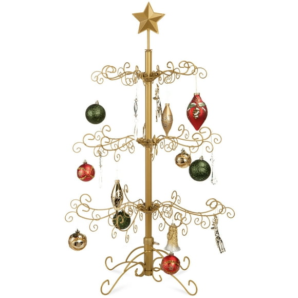 Best Choice Products 3ft Wrought Iron Ornament Display Christmas Tree w/ Easy Assembly, Stand - Gold