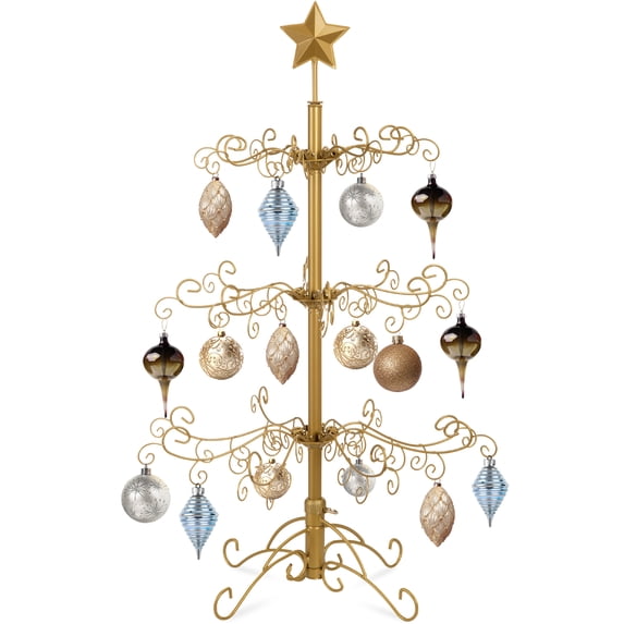 Best Choice Products 3ft Wrought Iron Ornament Display Christmas Tree w/ Easy Assembly, Stand - Gold