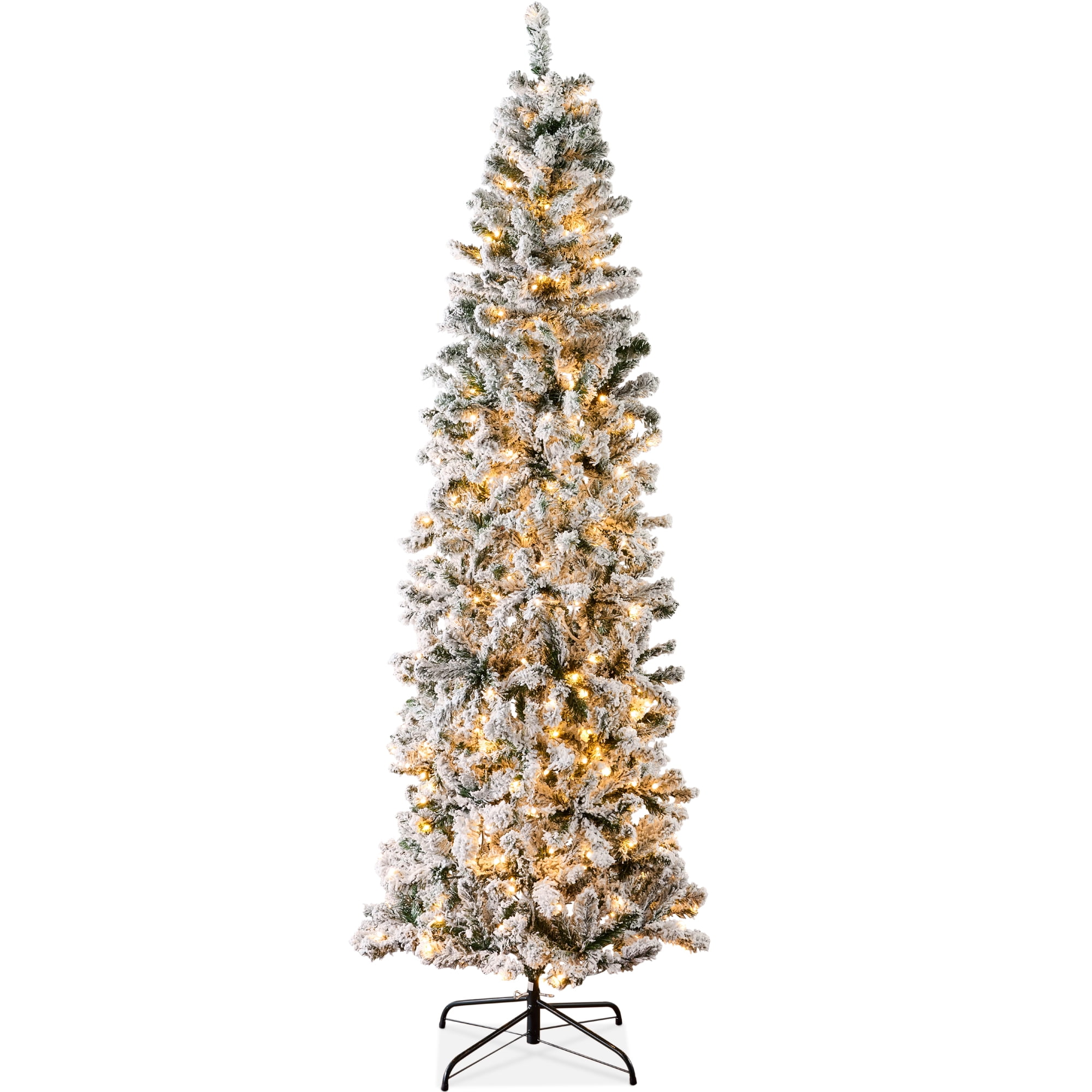 Best Choice Products 4.5ft Pre-Lit Artificial Snow Flocked Pencil Christmas Tree Holiday Decoration w/ 150 Lights