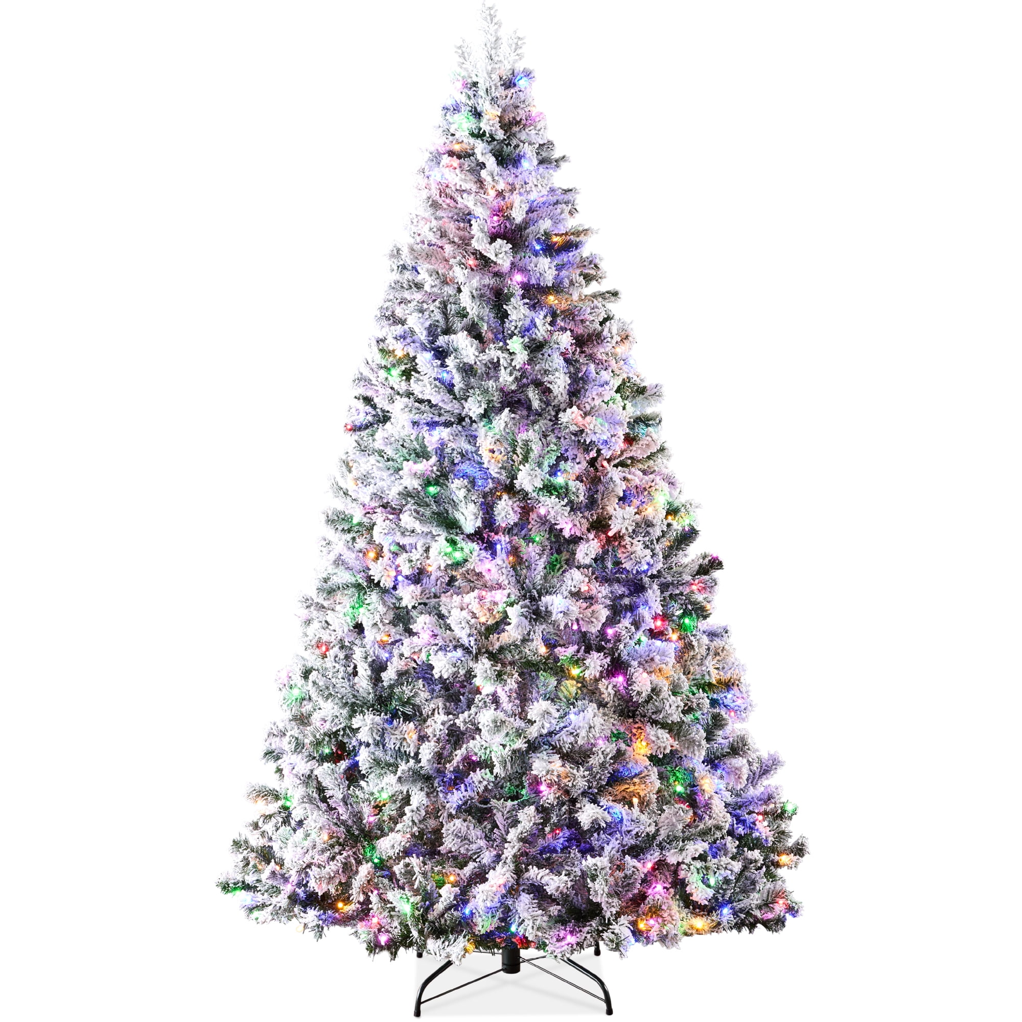 Best Choice Products 4.5ft Pre-Lit Christmas Pine Tree w/ Flocked Branches 200 Multicolored or Warm-White Light Modes