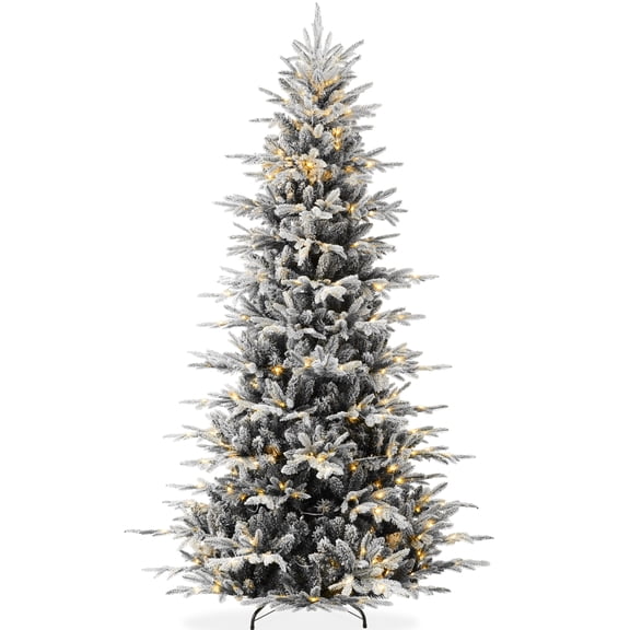 Best Choice Products 4.5ft Pre-Lit Flocked Artificial Aspen Noble Fir Christmas Tree w/750 Branch Tips, 150 LED Lights - Black