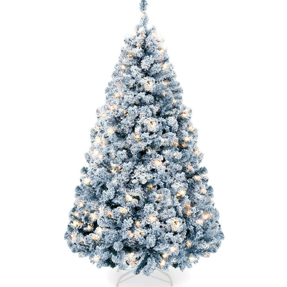 Best Choice Products 4.5ft Pre-Lit Ice Blue Christmas Pine Tree w/ Flocked Branches, 200 Warm-White Lights
