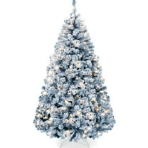 Best Choice Products 4.5ft Pre-Lit Ice Blue Christmas Pine Tree w/ Flocked Branches, 200 Warm-White Lights