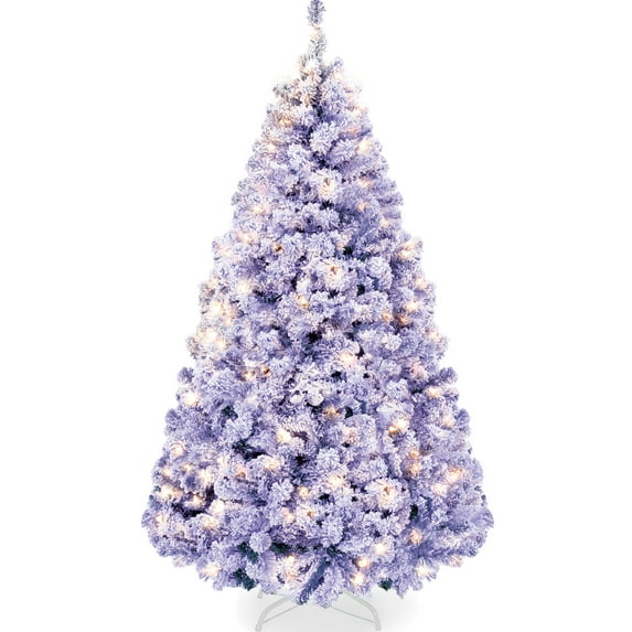 Best Choice Products 4.5ft Pre-Lit Lavender Christmas Pine Tree w/ Flocked Branches, 200 Warm-White Lights