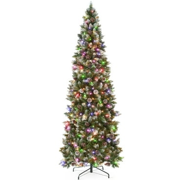 Best Choice Products 4.5ft Pre-Lit Partially Flocked Pencil Christmas Tree w/ 150 2-in-1 Multicolor LED Lights