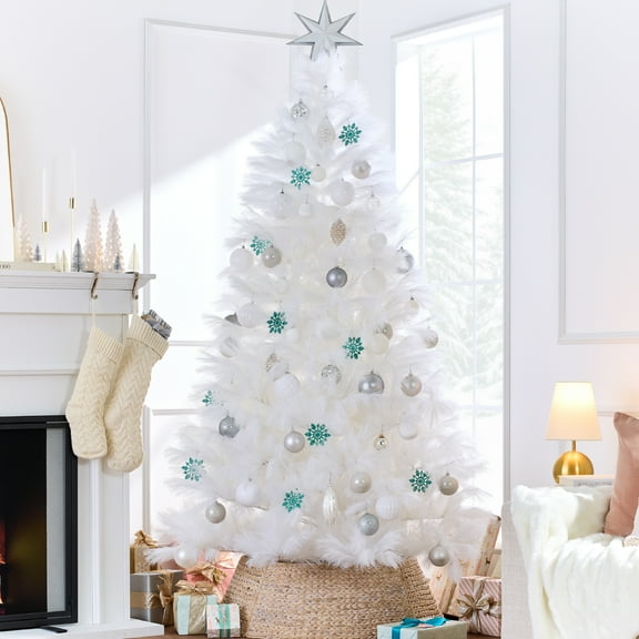 Best Choice Products 4.5ft Premium Artificial White Pampas Christmas Tree Holiday Decor w/ Foldable Metal Base