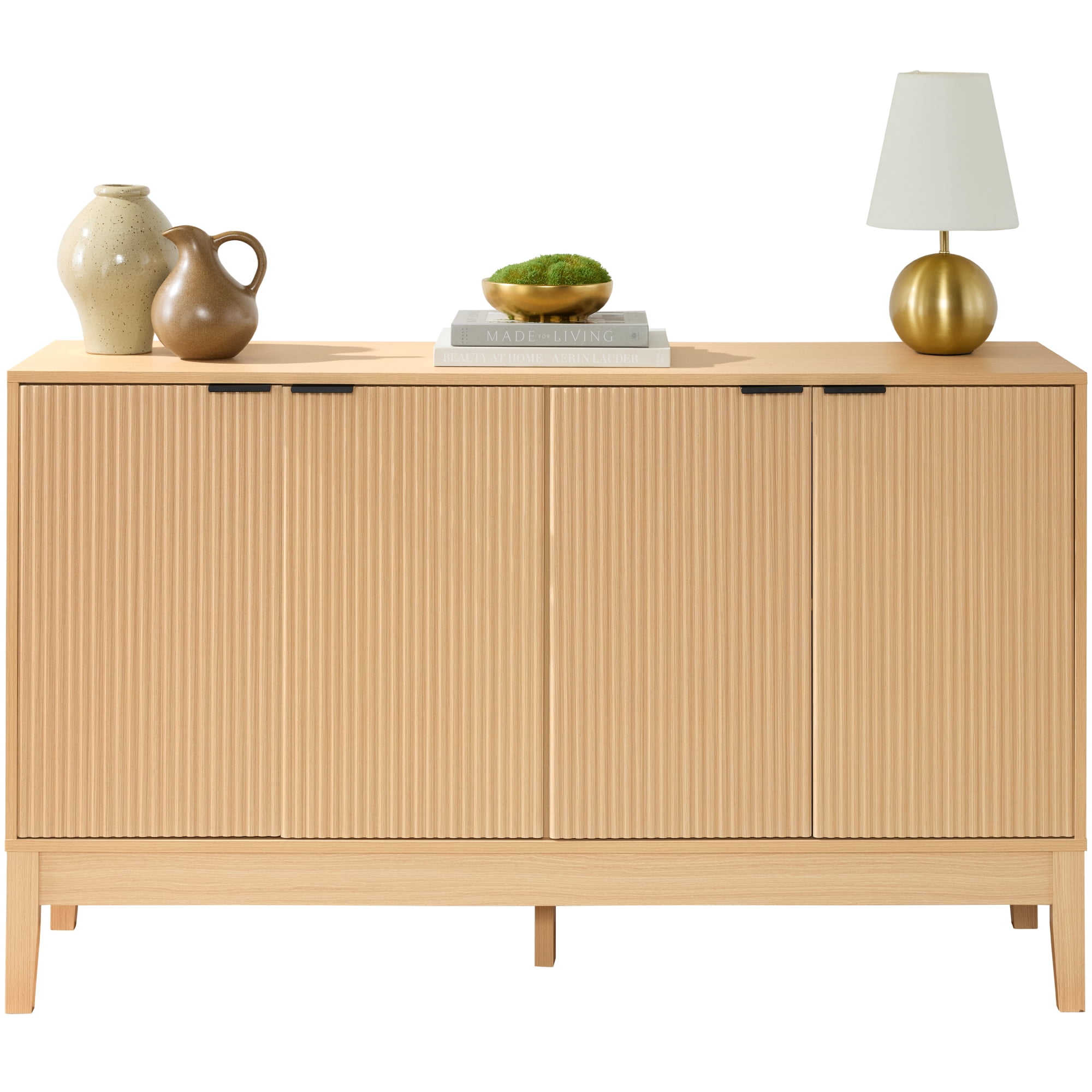Best Choice Products 4-Door Reeded Storage Cabinet w/ Soft-Close Doors, Multipurpose Accent Furniture - Natural