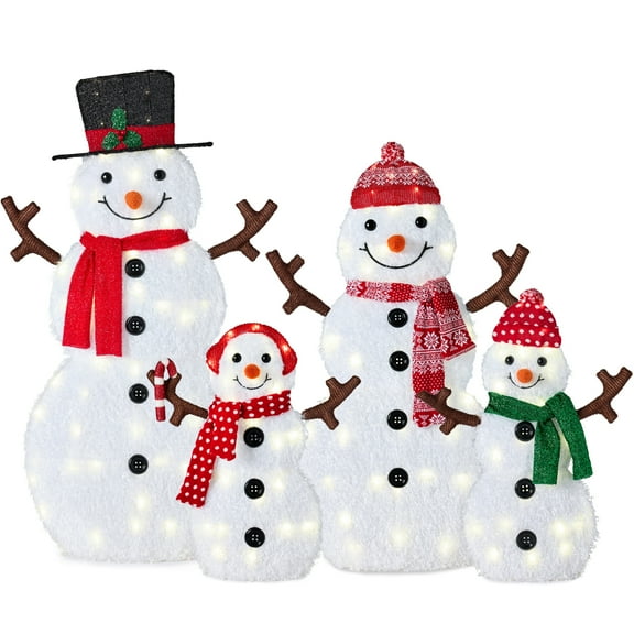 Best Choice Products 4-Piece 2D Lighted Snowman Family Set Outdoor Yard Decor w/ 160 Twinkling LED Lights