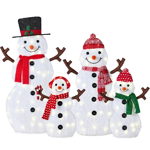 Best Choice Products 4-Piece 2D Lighted Snowman Family Set Outdoor Yard Decor w/ 160 Twinkling LED Lights