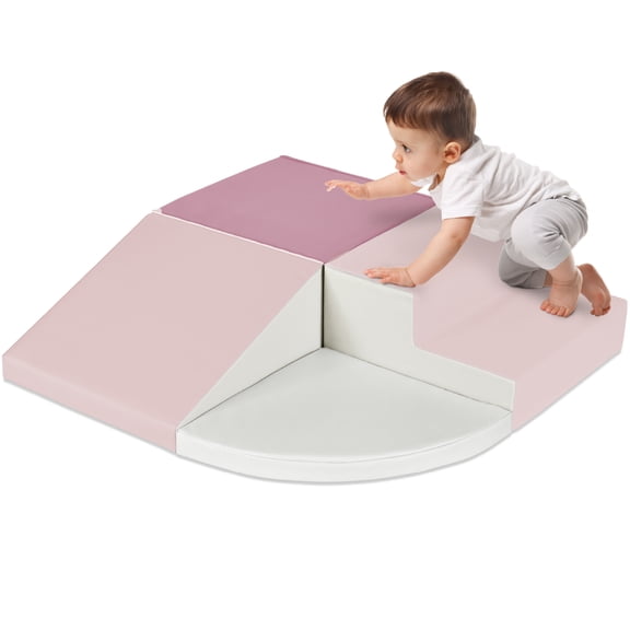 Best Choice Products Soft Foam Climbing Blocks for Toddlers, 4-Piece Play Set, Easy-Clean Vinyl - Pink
