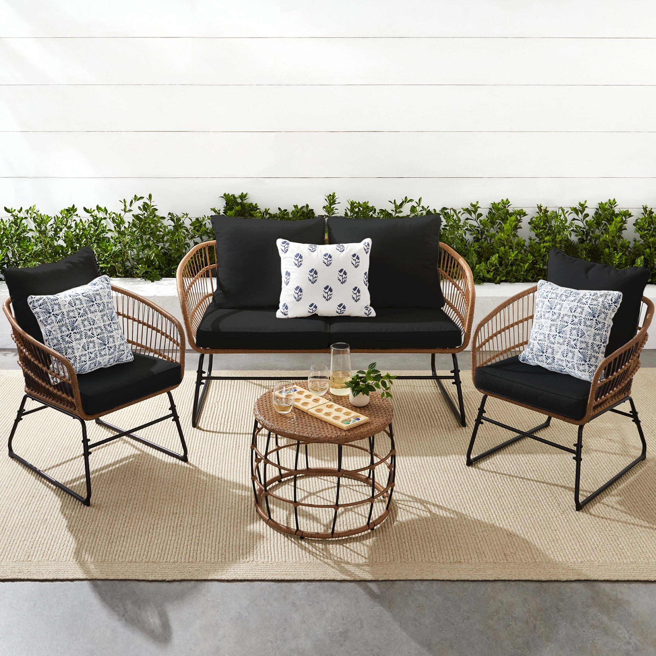 Best Choice Products 4-Piece Outdoor Rope Wicker Patio Conversation Set Modern Contemporary Furniture for Backyard Balcony Porch w/Loveseat Plush