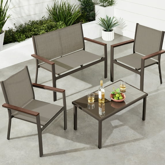 Best Choice Products 4-Piece Outdoor Textilene Patio Conversation Furniture Set w/ Loveseat, Table - Brown/Brown