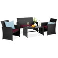 thumbnail image 1 of Best Choice Products 4-Piece Outdoor Wicker Patio Conversation Furniture Set w/ Table, Cushions - Black/Deep Burgundy, 1 of 8